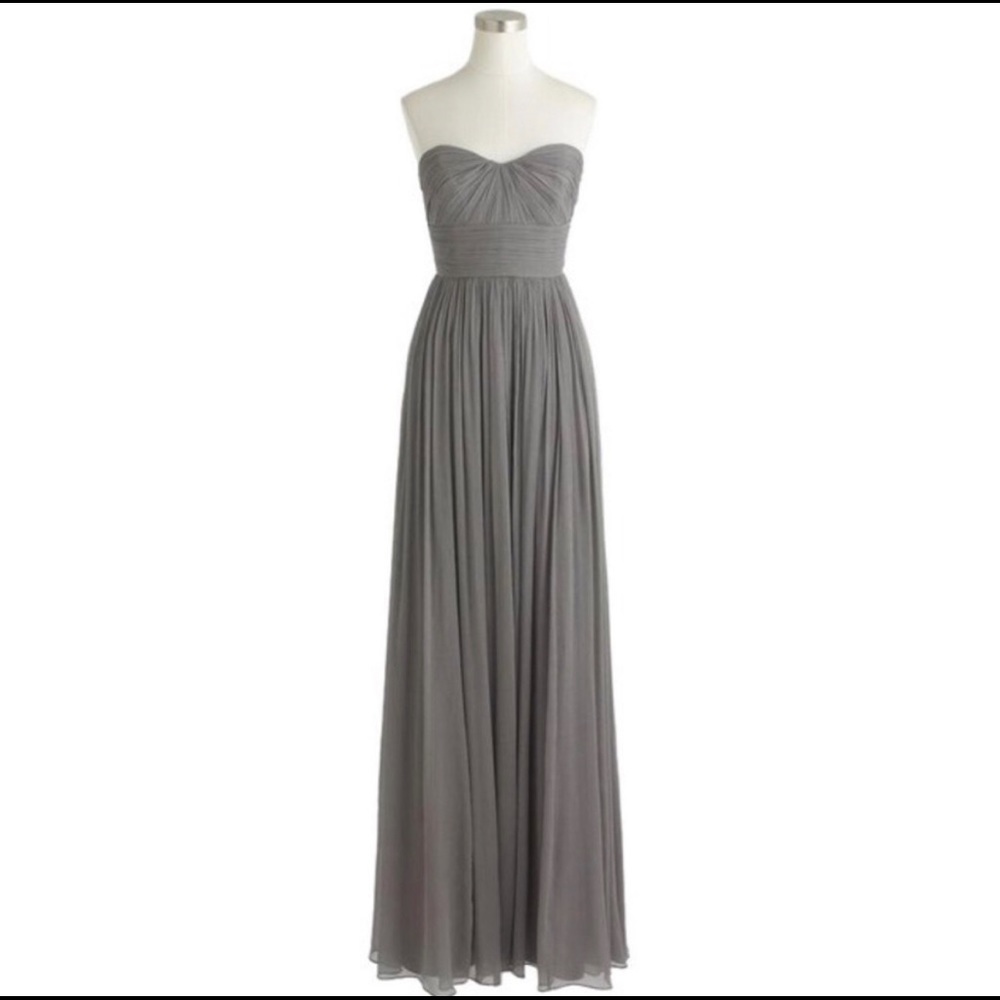 J. Crew Marbella Long Dress Gray 0 Petite - Silk Chiffon